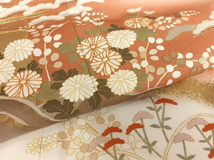 平和屋着物●訪問着　駒刺繍　松竹梅流水文　暈し染め　金彩　正絹　逸品　AAAY0031zg