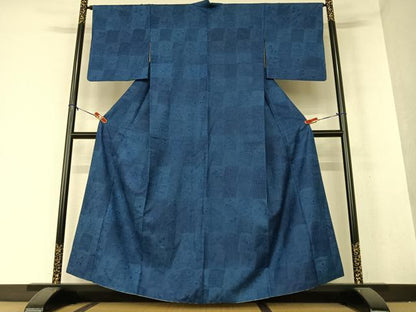 平和屋着物●総刺繍 小紋 藍 花冊子文 正絹 逸品 AAAY0042zg