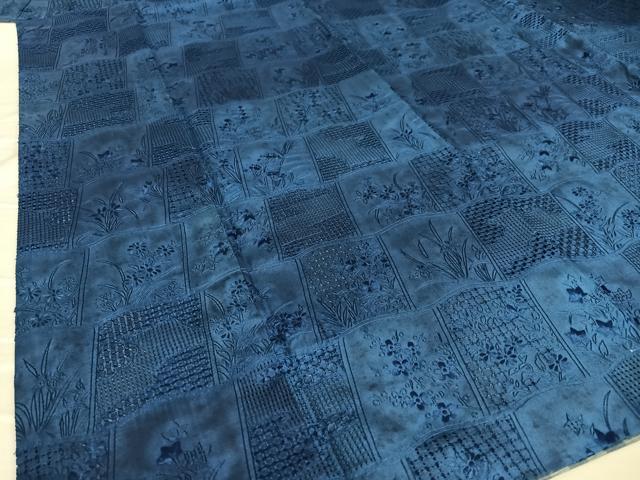 平和屋着物●総刺繍 小紋 藍 花冊子文 正絹 逸品 AAAY0042zg