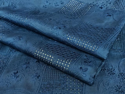 平和屋着物●総刺繍 小紋 藍 花冊子文 正絹 逸品 AAAY0042zg