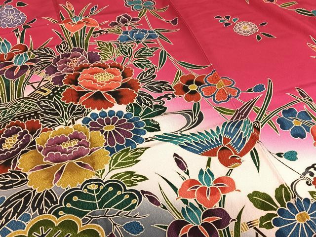 正絹　琉球紅型　四季花丸柄　着尺　反物（４２９） 正絹 琉球紅型 四季花丸柄 着尺 反物（429） 正絹 琉球紅型