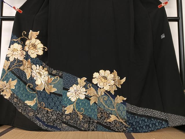 平和屋着物●創業460年・千總 黒留袖 駒刺繍 花唐草文 金彩 高島屋扱い 正絹 逸品 AAAY0052zg