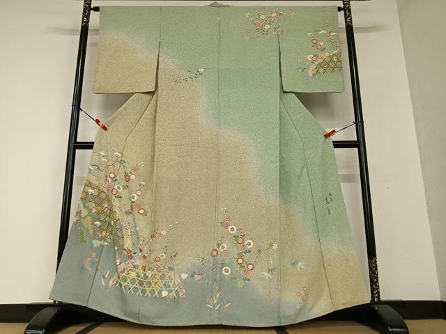 平和屋着物●京友禅の第一人者 松井青々 訪問着 花籬文 暈し染め 金彩 正絹 逸品 AAAY0056zg