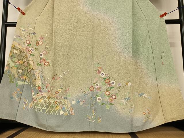 平和屋着物●京友禅の第一人者 松井青々 訪問着 花籬文 暈し染め 金彩 正絹 逸品 AAAY0056zg