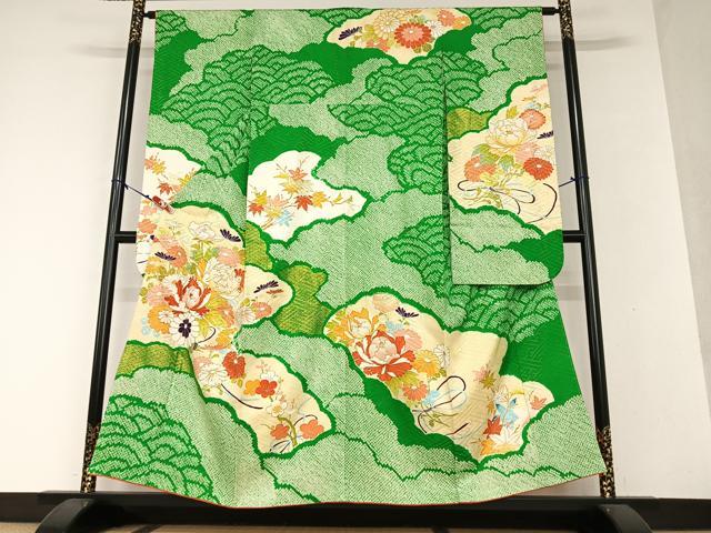 平和屋着物●豪華振袖　駒刺繍　絞り　草花文　金彩　正絹　逸品　AAAY0057zg