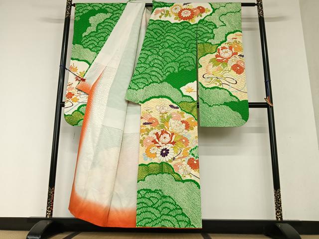 平和屋着物●豪華振袖　駒刺繍　絞り　草花文　金彩　正絹　逸品　AAAY0057zg