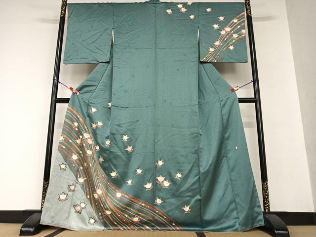 平和屋着物●十日町老舗ブランド 吉澤友禅 吾妻徳穂 訪問着 駒刺繍 橘 金彩 正絹 逸品 AAAY0065zg