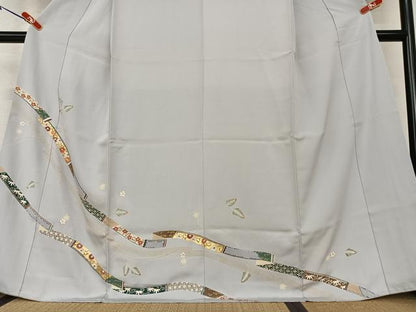 平和屋着物●訪問着 刺繍 草花間道 金彩 正絹 逸品 AAAY0072zg