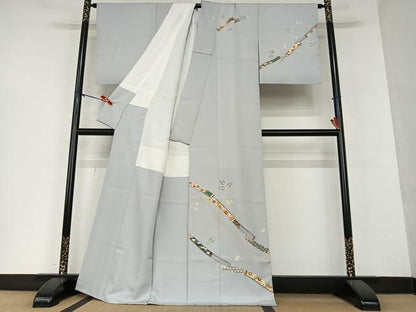 平和屋着物●訪問着 刺繍 草花間道 金彩 正絹 逸品 AAAY0072zg