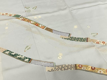 平和屋着物●訪問着 刺繍 草花間道 金彩 正絹 逸品 AAAY0072zg