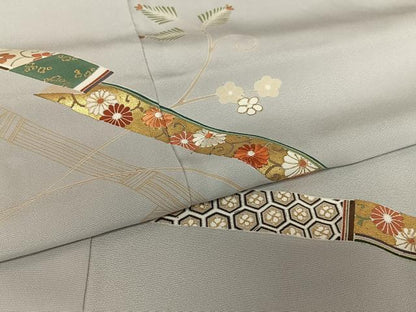 平和屋着物●訪問着 刺繍 草花間道 金彩 正絹 逸品 AAAY0072zg
