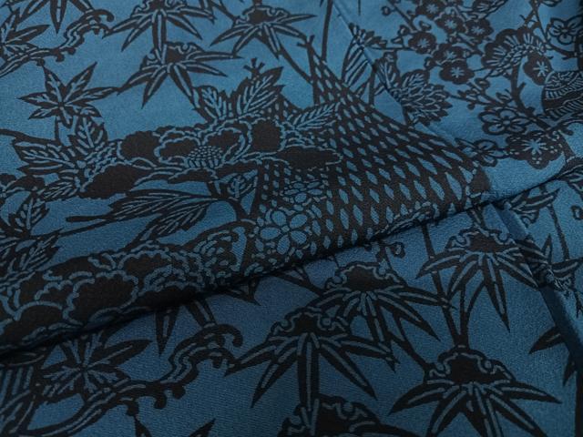 平和屋着物●本藍 小紋 型染め 風景草花文 正絹 逸品 AAAY0077zg