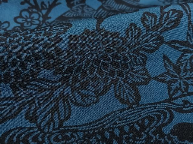 平和屋着物●本藍 小紋 型染め 風景草花文 正絹 逸品 AAAY0077zg