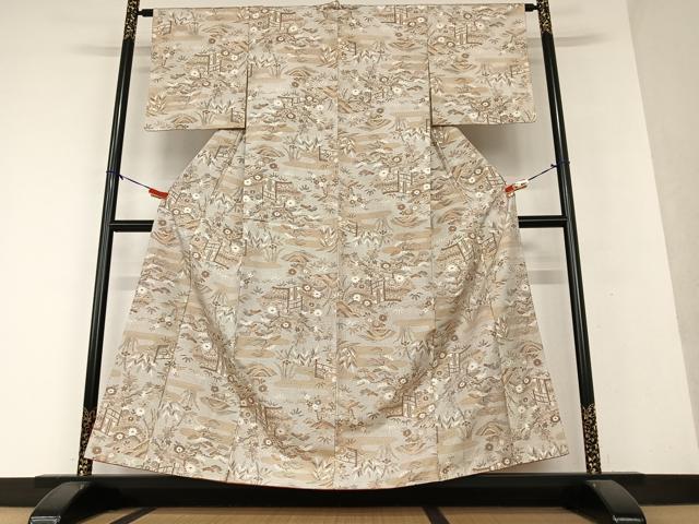 平和屋着物●本場村山大島紬 風景草花文 正絹 逸品 AAAY0081zg
