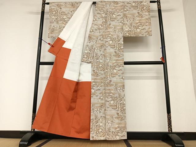 平和屋着物●本場村山大島紬 風景草花文 正絹 逸品 AAAY0081zg