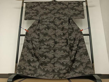 平和屋着物●本場大島紬　泥染め　カタス７マルキ　草花文　正絹　逸品　AAAY0082zg