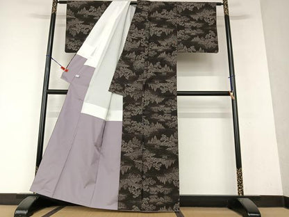 平和屋着物●本場大島紬　泥染め　カタス７マルキ　草花文　正絹　逸品　AAAY0082zg