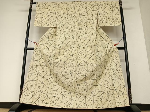 平和屋着物●上質な紬　よろけ麻の葉　正絹　逸品　未使用　AAAY0090zg