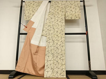 平和屋着物●上質な紬　よろけ麻の葉　正絹　逸品　未使用　AAAY0090zg