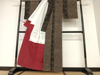 平和屋着物●上質な紬 草花文 正絹 逸品 未使用 AAAY0091zg