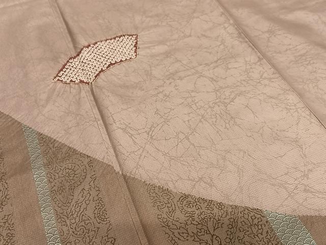 平和屋着物●本場染大島紬 訪問着 絞り 地紙草花間道 金彩 正絹 逸品 AAAY0093zg
