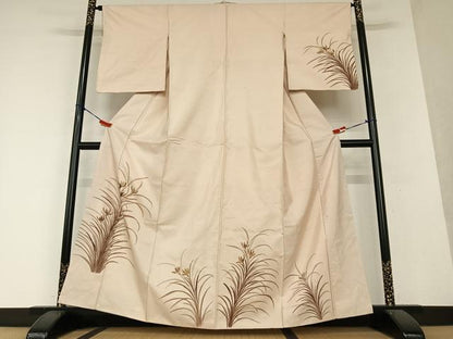 平和屋着物●訪問着 紬地 手描き 草花文 正絹 逸品 AAAY0094zg