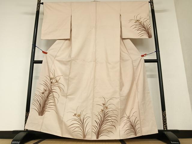平和屋着物●訪問着 紬地 手描き 草花文 正絹 逸品 AAAY0094zg