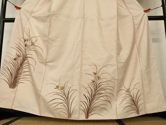 平和屋着物●訪問着 紬地 手描き 草花文 正絹 逸品 AAAY0094zg