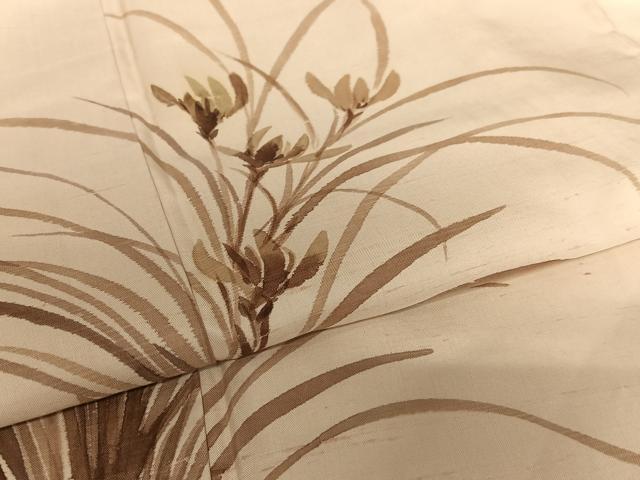 平和屋着物●訪問着 紬地 手描き 草花文 正絹 逸品 AAAY0094zg