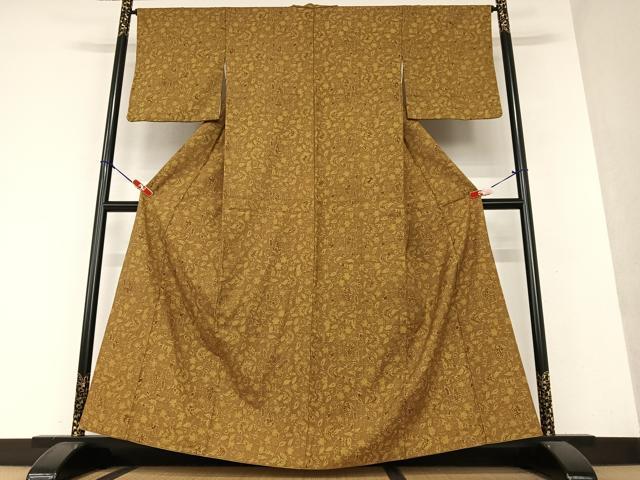 平和屋着物●上質な紬 ろうけつ染め 更紗花文 正絹 逸品 AAAY0103zg