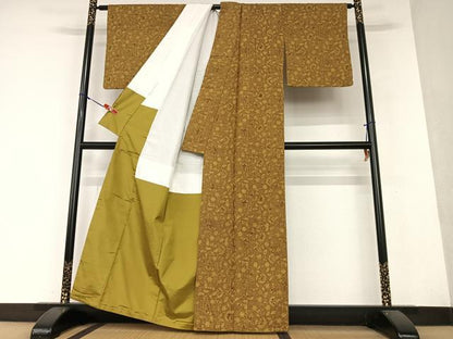 平和屋着物●上質な紬 ろうけつ染め 更紗花文 正絹 逸品 AAAY0103zg