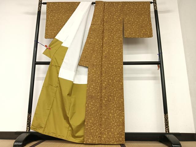 平和屋着物●上質な紬 ろうけつ染め 更紗花文 正絹 逸品 AAAY0103zg