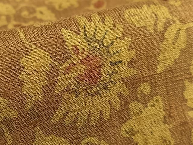 平和屋着物●上質な紬 ろうけつ染め 更紗花文 正絹 逸品 AAAY0103zg