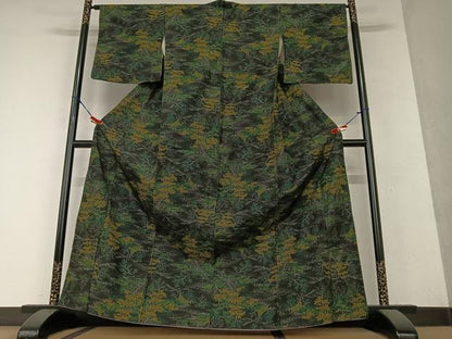 平和屋着物●上質な紬 樹林風景文 黒地 正絹 逸品 AAAY0106zg