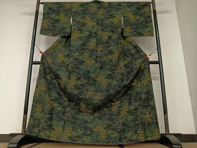 平和屋着物●上質な紬 樹林風景文 黒地 正絹 逸品 AAAY0106zg