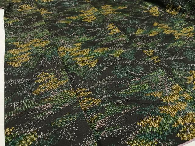 平和屋着物●上質な紬 樹林風景文 黒地 正絹 逸品 AAAY0106zg