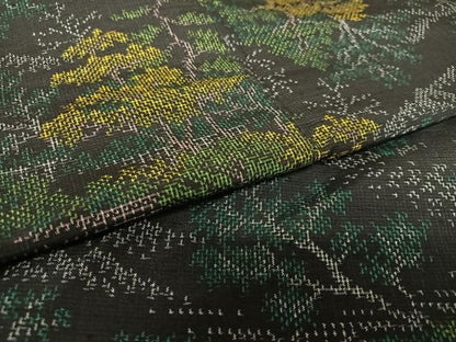 平和屋着物●上質な紬 樹林風景文 黒地 正絹 逸品 AAAY0106zg