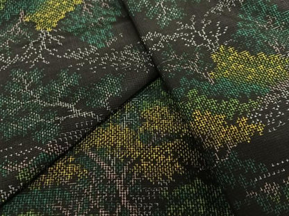 平和屋着物●上質な紬 樹林風景文 黒地 正絹 逸品 AAAY0106zg