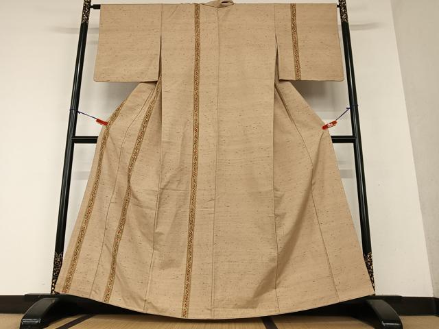 平和屋着物●訪問着 紬地 手描き 更紗花間道 正絹 逸品 AAAY0107zg