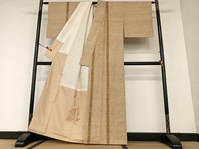 平和屋着物●訪問着 紬地 手描き 更紗花間道 正絹 逸品 AAAY0107zg