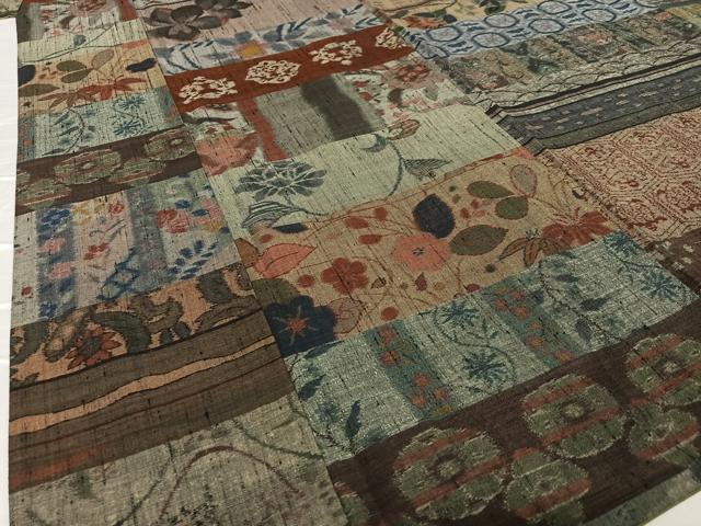 平和屋着物●本場小千谷紬　横段花文　正絹　逸品　AAAY0128zg