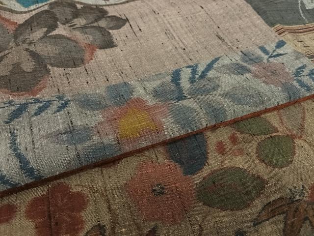 平和屋着物●本場小千谷紬　横段花文　正絹　逸品　AAAY0128zg