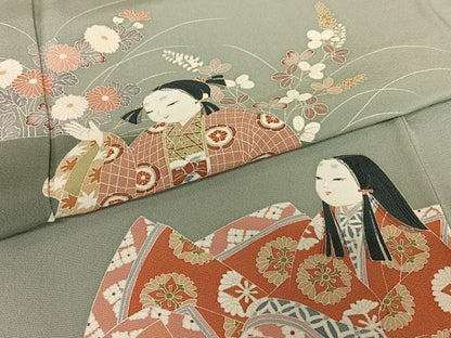 平和屋着物●訪問着 友禅 作家物 清華 童子 草花文 暈し染め 正絹 逸品 AAAY0132zg