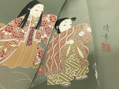 平和屋着物●訪問着 友禅 作家物 清華 童子 草花文 暈し染め 正絹 逸品 AAAY0132zg