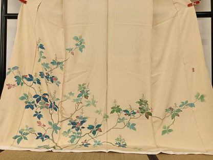 平和屋着物●本加賀友禅作家　小野てる美　訪問着　枝花文　浜ちりめん　仮絵羽　正絹　逸品　未使用　AAAY0156zg