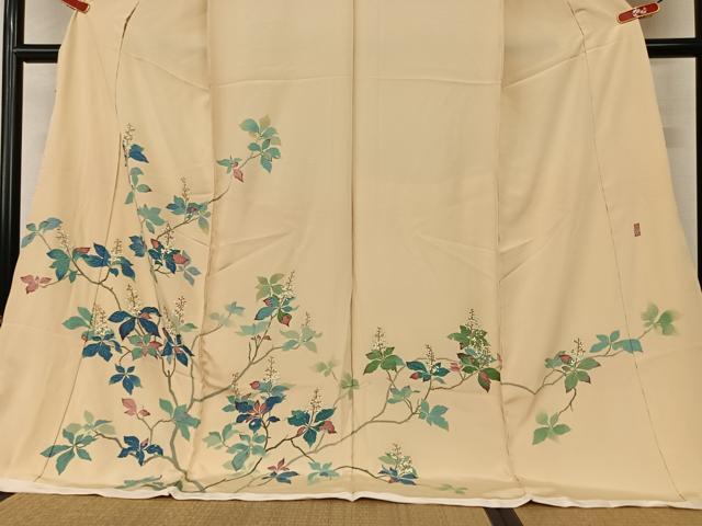 平和屋着物●本加賀友禅作家　小野てる美　訪問着　枝花文　浜ちりめん　仮絵羽　正絹　逸品　未使用　AAAY0156zg