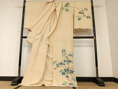平和屋着物●本加賀友禅作家　小野てる美　訪問着　枝花文　浜ちりめん　仮絵羽　正絹　逸品　未使用　AAAY0156zg