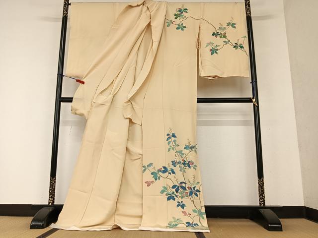 平和屋着物●本加賀友禅作家　小野てる美　訪問着　枝花文　浜ちりめん　仮絵羽　正絹　逸品　未使用　AAAY0156zg