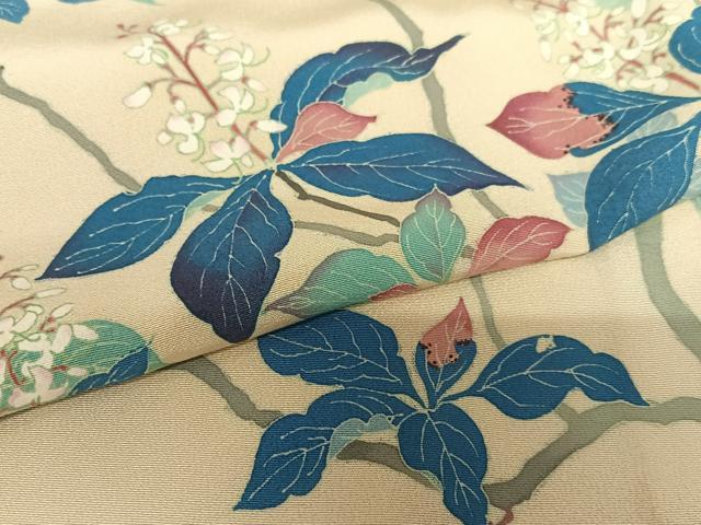 平和屋着物●本加賀友禅作家　小野てる美　訪問着　枝花文　浜ちりめん　仮絵羽　正絹　逸品　未使用　AAAY0156zg