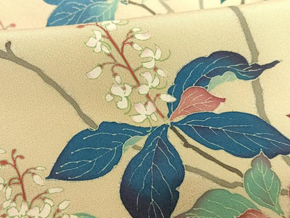 平和屋着物●本加賀友禅作家　小野てる美　訪問着　枝花文　浜ちりめん　仮絵羽　正絹　逸品　未使用　AAAY0156zg